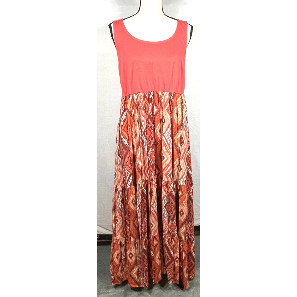 Torrid Maxi Dress Women Size 1 Orange Geometric Tiered Boho Sleeveless Knit Top